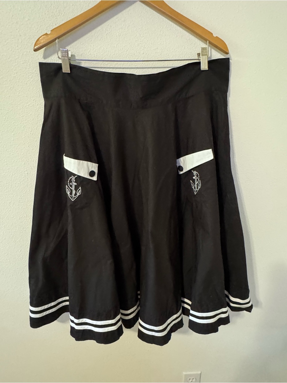 Hell Bunny Vixen Motley Sailor Midi Circle Skirt Black White Trim Retro-3XL